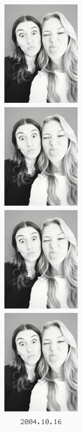Four-frame photobooth strip rendered with the Booth B&W look
